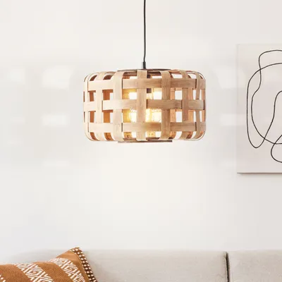 Image de BRILLIANT Suspension naturelle WOODLINE | Lampe à suspendre avec abat-jour en bambou Ø 36 cm | 1x E27 douille max. 60W | Bambou/métal