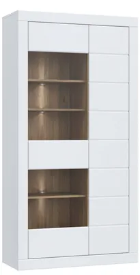 Produktbild von Forte Vitrinenschrank Vitrine LEFKADAS Weiß seidenmatt 2 Türen, 100,8x41,4x195,6 cm