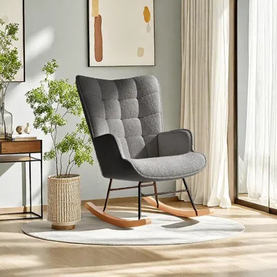 Image de Fauteuil berçant en tissu polaire - Réglable - Gris foncé