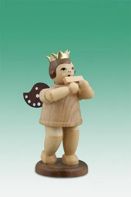 Produktbild von Holzfigur Musikantenengel mit Mundharmonika natur ohne Krone Höhe 6,5cm NEU