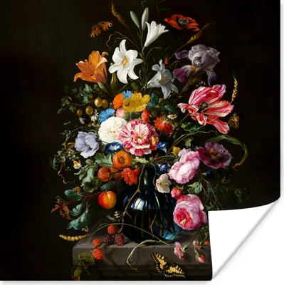 Produktbild von MuchoWow® Poster Alte Meister - Kunst - Vase mit Blumen - Jan Davidsz de Heem 100x100 cm - Babyzimmer