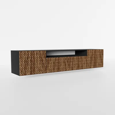 Produktbild von MEBLINI TV-Schrank 200cm Lang - Fernsehschrank - TV Lowboard Industrial - Unterschrank für Fernseher - TV-Unterschrank - TV-Schrank - Hängeschrank - CALIO - 200x41x40cm - Schwarz Matt/Catania Eiche