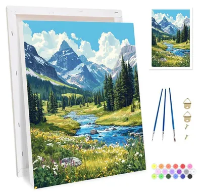 Produktbild von Malen nach Zahlen Set mit Rahmen für Erwachsene, Landschaft Leinwand Kit 20x30cm, 4er Set