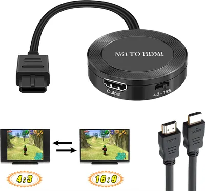 Produktbild von N64 zu HDMI-kompatiblen Konverter Kabel Unterstützung 16:9/4:3 Konverter schwarz