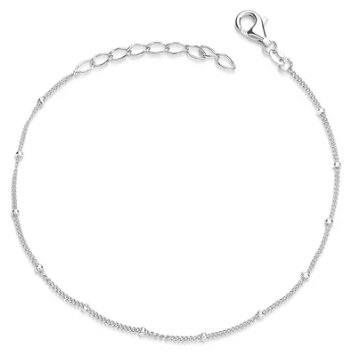 Längenverstellbares Silber Damen Armband im Design einer Panzerkette, besetzt mit feinen Kügelchen.