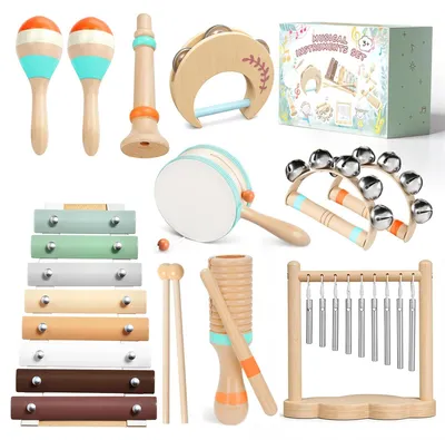 Productafbeelding van Muziekinstrumenten voor kinderen vanaf 3 jaar. Kinderspeelgoed, muziekinstrumenten, babyspeelgoed, houten speelgoed, trommel, percussie-instrumenten, Montessori-speelgoed