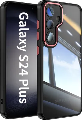 Produktbild von Handyhülle für Samsung Galaxy S24+ Hybrid Transparent TPU PC Militärschutz mit Kameraabdeckung Schwarz Rot