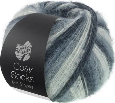 Produktbild von Lana Grossa Meilenweit 100 g COSY SOCKS Soft Stripes 400 m Flauschige Merino-Sockenwolle Farbe 104 - Anthrazit/Dunkel-/Maus-/Hellgrau