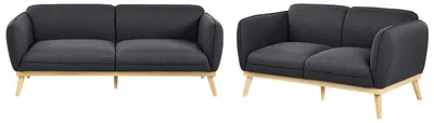 Produktbild von BELIANI 5-Sitzer Sofa Set Schwarz Stoff Gepolstert 2-Teilig Schmale Armlehnen Holzbeine Dicke Nähte Freistehend Skandinavische Wohnzimmer Sitzgruppe