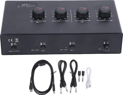Immagine prodotto di amplificatore microfonico a 2 canali, USB, 5 V CC, alimentazione phantom 48 V per microfono dinamico a condensatore per chitarra