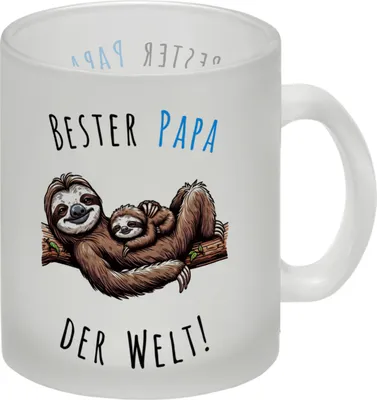 Produktbild von Faultier Papa mit Kind Glas Tasse mit Spruch Bester Papa der Welt