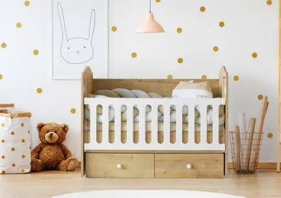 Obrázek produktu pro Dětská postýlka Dřevo Bílé tyče Zásuvky Další úložný prostor Moderní design