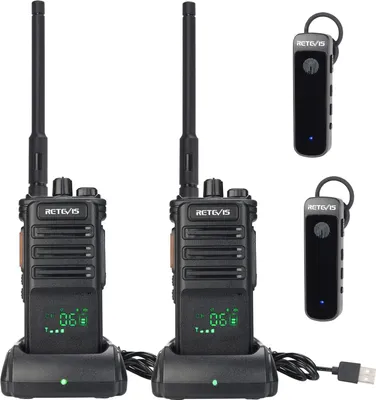 Produktbild von Retevis RB689 Bluetooth Funkgerät, Großer Reichweite Handfunkgerät mit drahtlosen Bluetooth-Kopfhörern, 2600mAh, VOX, Taschenlampe, Walkie Talkie für die Fertigung, Sicherheit (Schwarz, 2Pcs)