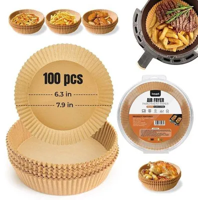 Immagine prodotto di Fogli di carta da forno rotonde per friggitrice ad aria, 16 cm, 100 pezzi, antiaderenti