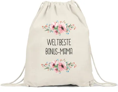 Produktbild von Weltbeste Bonus-Mama Turnbeutel Gymsack Mutterliebe Blumenmotiv Geschenkidee Muttertag Geburtstag