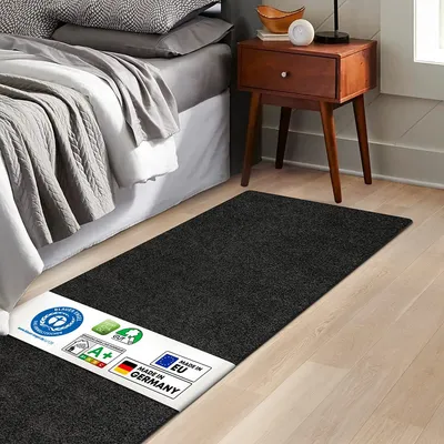 Produktbild von Shaggy-Bettvorleger Barcelona verschiedene Farben & Größen Flauschiger Teppichläufer Schwarz 80x200 cm