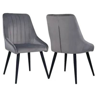 Obrázek produktu pro sada 2 jídelních židlí čalouněná židle látka sametová židle retro kovové nohy, barva: šedá, materiál: samet