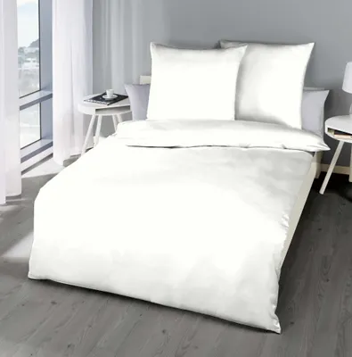 Produktbild von JACK by Kaeppel 155x220cm 4 tlg. hochwertige Uni Fein Biber Bettwäsche einfarbig Weiß / Anthrazit, Farbe:Weiß