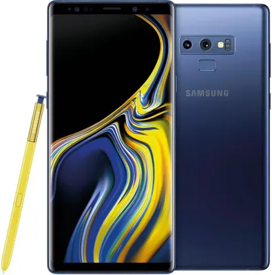 A Samsung Galaxy Note 9 smartphone with its stylus.