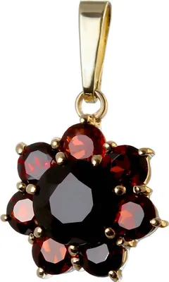 Produktbild von Granat Kettenanhänger Goldschmiedearbeit 14 Karat 585 Gelb Gold Blume 3196