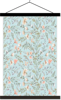 Produktbild von MuchoWow® Textilposter Blumen - Frühling - Blau 60x90 cm mit schwarzem Rahmen - Poster Wohnzimmer
