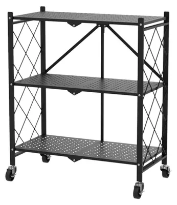 Faltbares 3-Etagen-Regal mit Rollen, 71,5x36,5x87 cm, schwarz