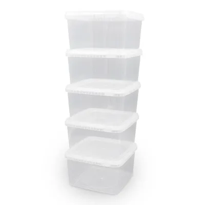 Produktbild von 5x Aufbewahrungsbox mit Deckel 3,0 Liter transparent 19,5 x 19,5 x 11,0 cm – stapelbarer Organizer für Küche, Bad, Büro, Haushalt & Vorrat