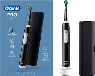 Immagine prodotto di Oral-B Pro 1 Cross Action nero con custodia da viaggio, spazzolino elettrico