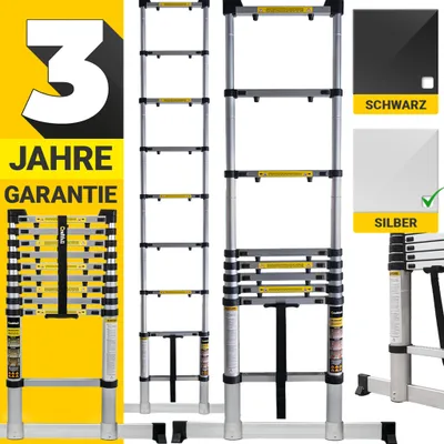 Produktbild von Craftfull Teleskopleiter | Aluleiter - Ausziehleiter - Anlegeleiter - Klappleiter - Stehleiter - Mehrzweckleiter - Leiter - Schiebeleiter (3.2 Meter)