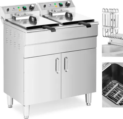 Zdjęcie produktu dla Frytownica elektryczna podwójna wolnostojąca z szafką 400 V 10000 W 26 l