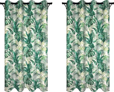 Zdjęcie produktu dla Voppi Eleganckie zasłony na przelotki 140x280 cm zasłona okienna w duże zielone liście na jasnym tle