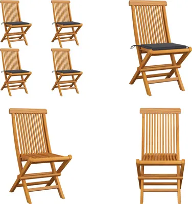Produktbild von vidaXL Gartenstühle mit Anthrazit Kissen 4 Stk. Massivholz Teak - Gartenstuhl - Gartenstühle - Holz-Gartenstuhl - Holz-Gartenstühle