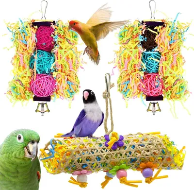 Produktbild von Vogelspielzeug, 3 Packungen für Sittiche, Vogelkäfig-Spielzeuge, Schaukel zum Kauen von Papageien, Sitzstangen mit Glocke, Holzleiter, Hängematte für Sittiche, Nymphensittiche