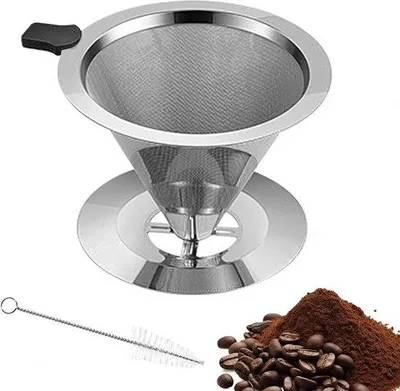 Produktbild von Dauerhafter Kaffeefilter mit Größe 4 und Bürsten für manuelle Kaffeezubereitung aus Edelstahl