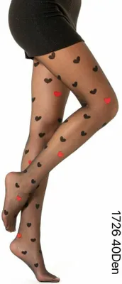 Produktbild von cofi1453® Damen Strumpfhose 40 Den durchsichtig mit Herzen Baumwollzwickel Schwarz  L/XL