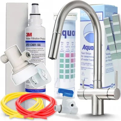 Immagine prodotto di Rubinetto da cucina a 3 vie Ari Slender, acciaio inox satinato, doccetta estraibile, beccuccio girevole 360, per filtro acqua
