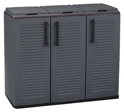 Productafbeelding van Afvalscheidingsbak met 3 deuren, 102x37x84 cm, grijs en zwart, strepen