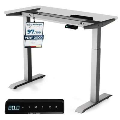 Zdjęcie produktu dla Podstawka pod biurko Desktronic HomeOne z elektryczną regulacją wysokości, szara, z funkcją pamięci, technologią antykolizyjną, portami ładowania USB-A i USB-C