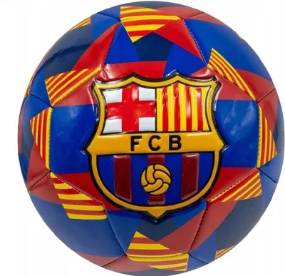 A close-up of a FC Barcelona official licensed soccer ball.