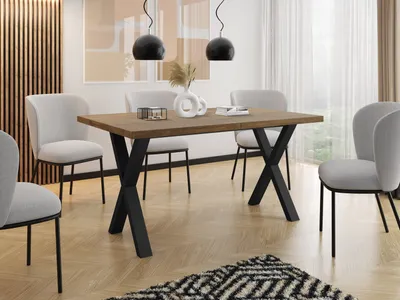 Produktbild von Rechteckiger Ausziehbarer Esstisch - Großer Modern-Stil Tisch mit schwarzen Metallbeinen 120 140 160 cm bis 220 240 260 cm - 160 x 90 cm - Lefkas Eiche