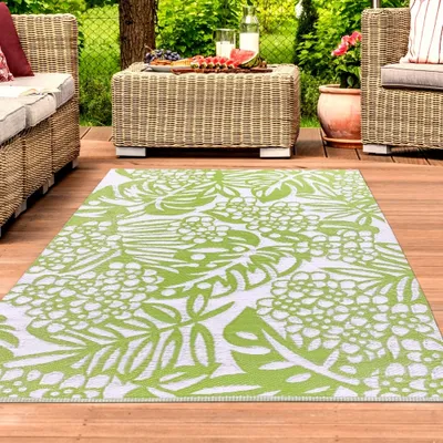 Image de Tapis d'intérieur et d'extérieur durable au motif tropical vert - Dimensions : 120 x 170 cm