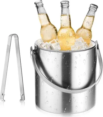 Produktbild von Doppelwandiger Eisbecher - 2 Liter - mit Sieb und luftdichtem Deckel - Eisstange - Tragegriff - Champagnerkühler - Flaschenkühler Doppelwandiger Eisbehälter mit Deckel