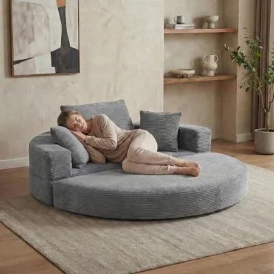 Image de LVHOM Canapé-lit modulaire, canapé convertible 2 places en velours côtelé, canapé convertible pour invités et petites pièces, lit de jour sans montage, gris