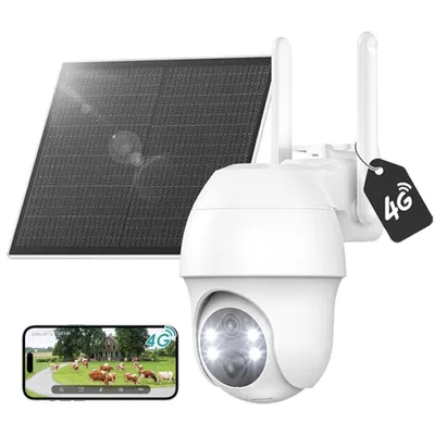 Image de 4G LTE caméra de surveillance extérieure batterie solaire 2K caméra de surveillance extérieure avec carte SIM sans WLAN caméra PTZ vision nocturne couleur PIR détecteur de mouvement
