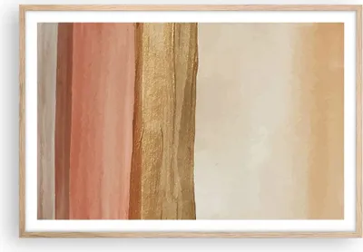 Produktbild von Gerahmtes Poster - Rahmen in heller Eiche - Gold Abstraktion Linien - 91,5x61 cm - Wand Bild - Wanddeko - Wandbilder - Kunstposter - Wandposter - Bilderrahmen - Bilder - Kunstdruck - P2NAA91x61-4739