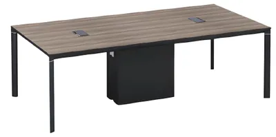 Image de Table de conférence aspect bois Marron Noir Avec passage de câbles et design moderne
