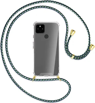 Produktbild von Handykette Backcover-Schutzhülle mit Band (Metall goldfarben) für Google Pixel 4a 5G - grün/blau/weiß