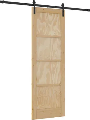 Produktbild von Schiebetür Holz Natur undSchwarz - 73,5 x 211 cm Schiebetür komplettset mit Laufschiene 200cm - Massives Kiefernholz Schiebetürsystem für Innenbereich Zimmertür