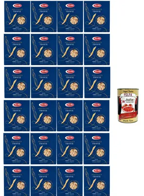 Produktbild von Barilla Trofie Specialità 24×500 g – ligurische Spiralnudeln aus 100% italienischem Hartweizengrieß, bronzeraue Oberfläche, al dente in 10 Min, Gastro-Vorrat + Italian Gourmet polpa