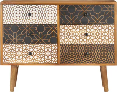 Obrázok produktu pre vidaXL Príborník s potlačou vzorov 90×30×70 cm z masívneho mangového dreva
